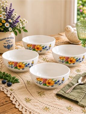 Studio Nova Butterfly Garden Cereal Bowls Set of 4 5.5” Floral Porcelain